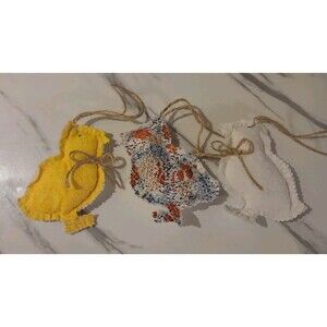 Christmas Ornament  Primitive Handmade Gift Country Cottage Chick - Set of 3